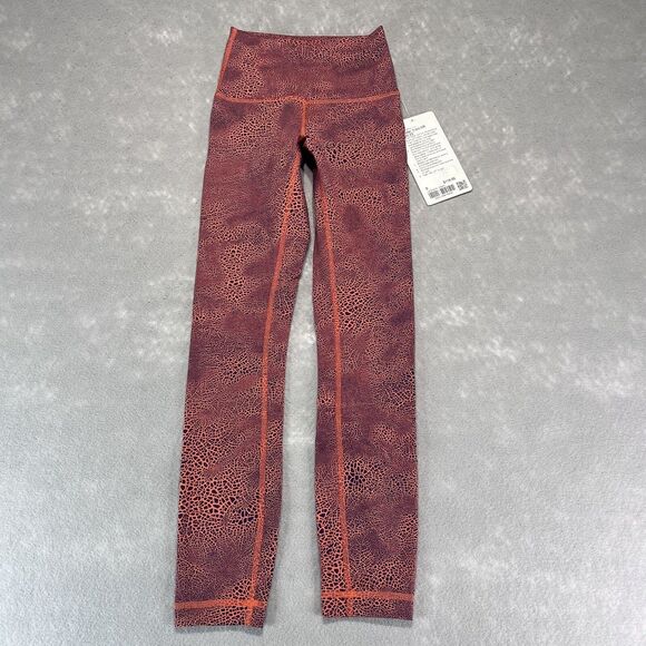 Lululemon Legging Womens 0 Crackle Orange Wunder Train High-Rise Gym 1512 - Picture 1 of 11